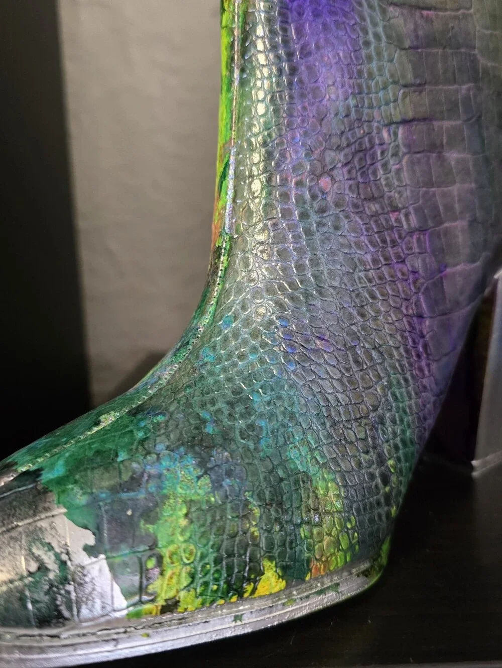 HANDCRAFTED Upcycled Ankle Boots HANDPAINTED Size 9.5 Bootie Snake Print Texture